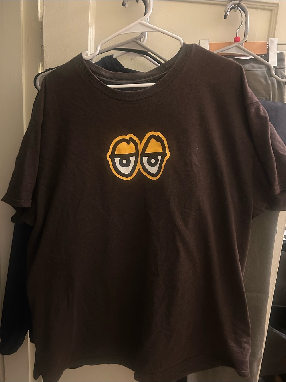 Krooked Brown Tee w Yellow Eye Design: XL; Y2K skater revival vibe